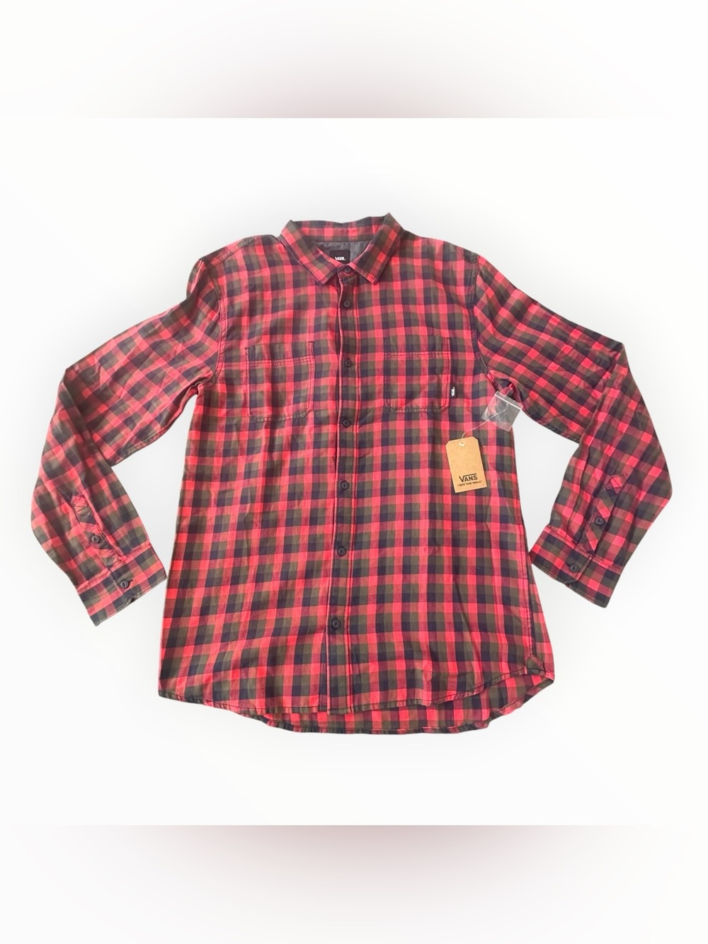 Vans Red and Black Plaid Long-Sleeve Button-Up Shirt